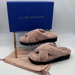 Stuart Weitzman Women's Roza Lift Faux Fur Slide Sandals Wisteria